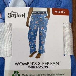 Disney Stitch Women's Pajama Pants Size M NWT Blue Fleece Elastic Waist